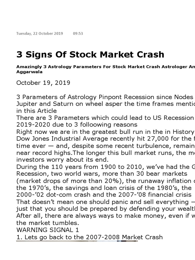 3 Signs of Stock Market Crash | PDF | Stock Market Crash | Stock Market