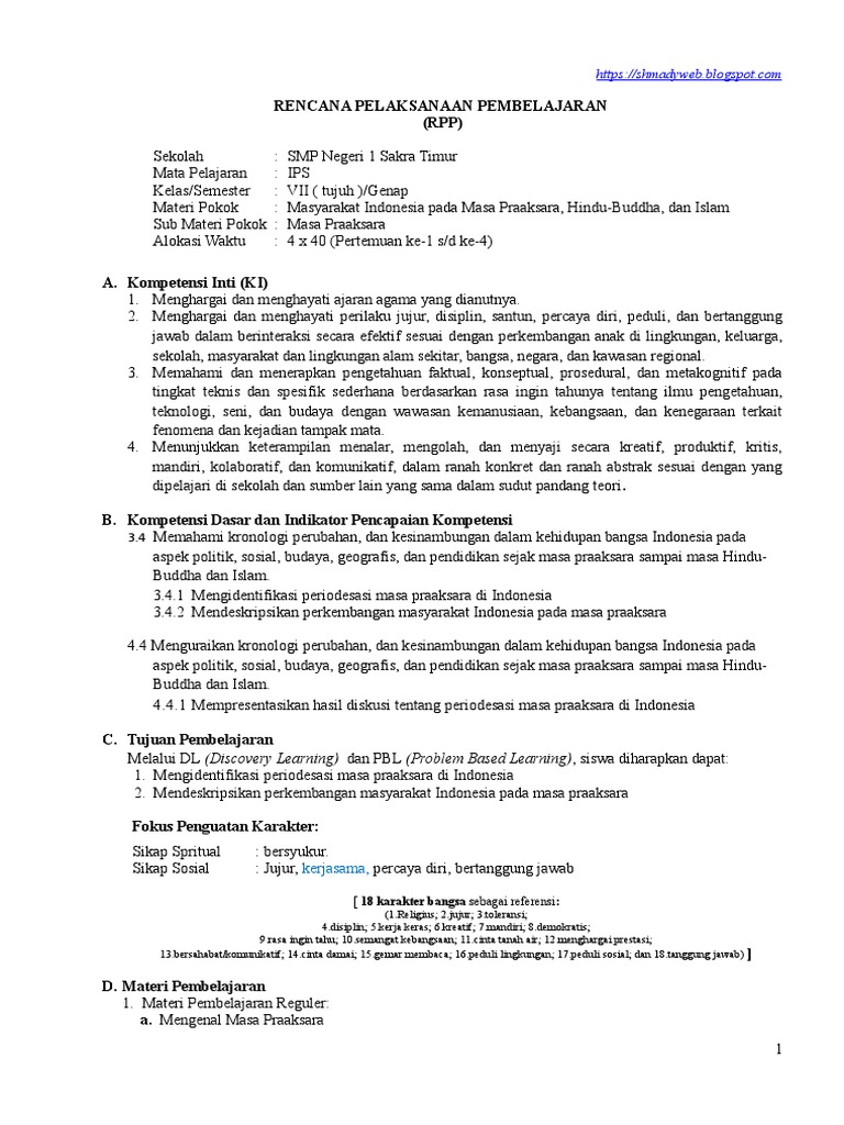 Rpp K 13 Ips Vii Masa Praaksara No 007