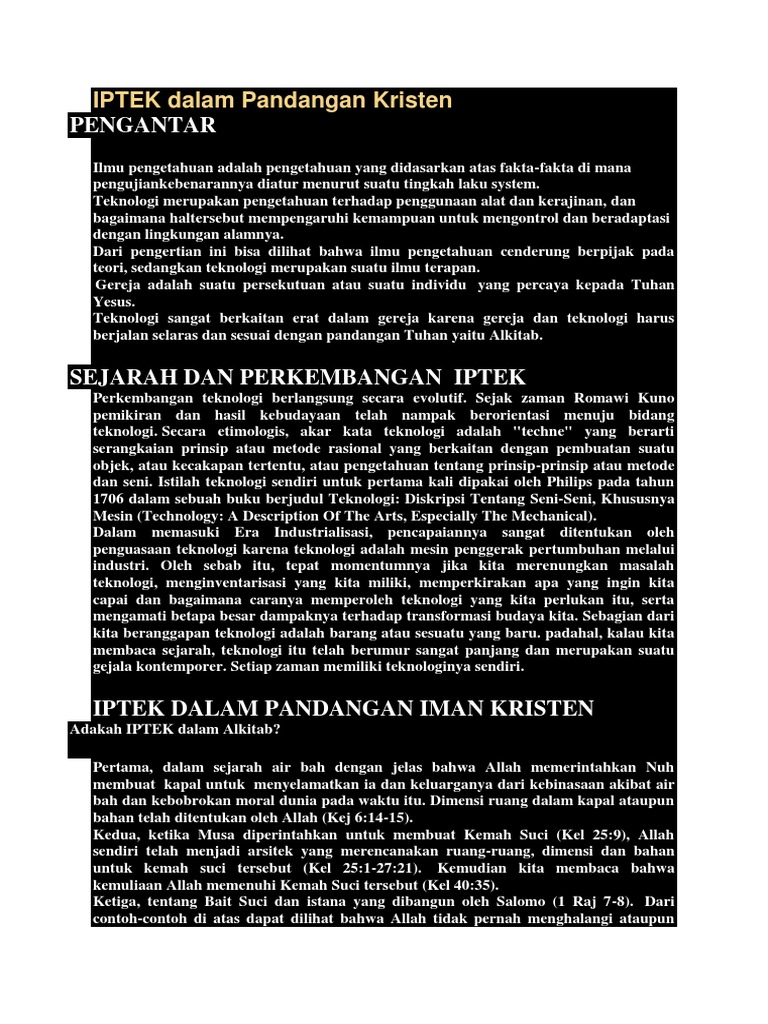 Iptek Dalam Pandangan Kristen Pdf
