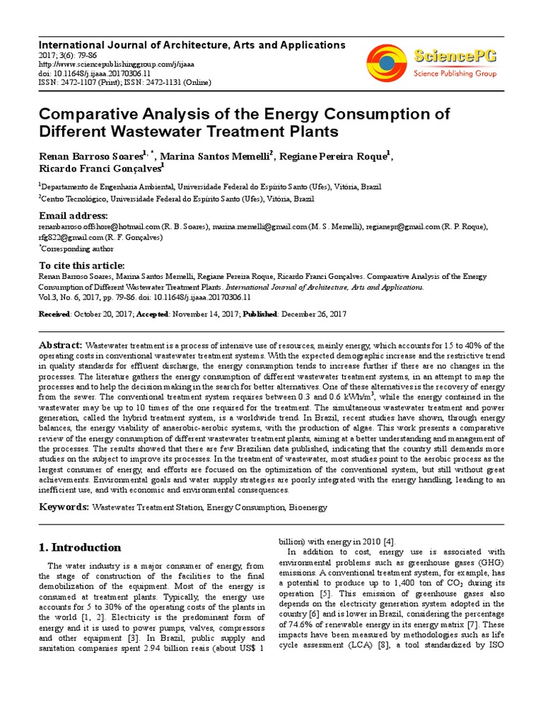 Comparative Analysis of The Energy Consumption of Different Wastewater