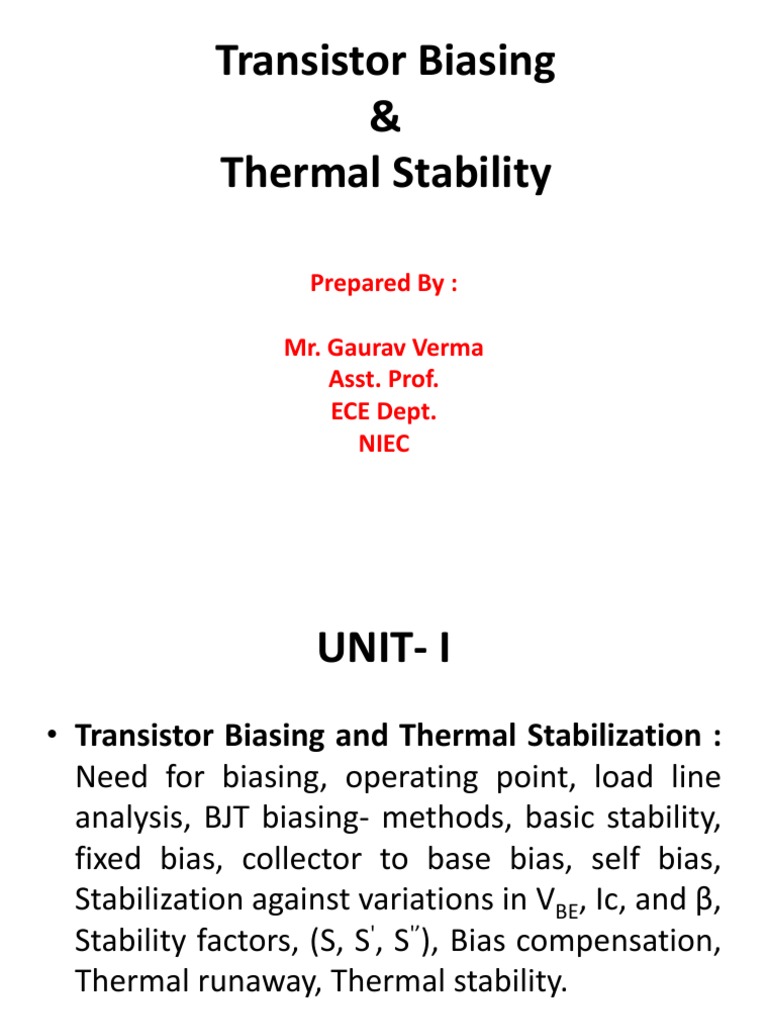 Transistor Biasing and Thermal Stability Ensuring Proper Operation of