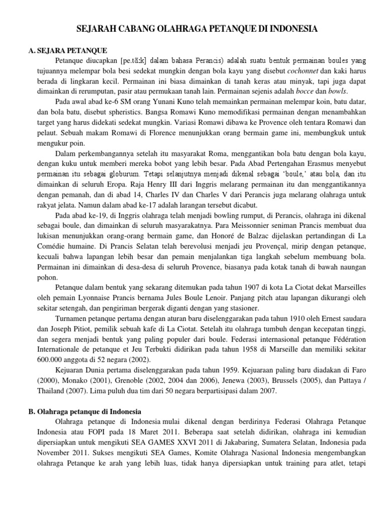 Sejarah Cabang Olahraga Petanque Di Indonesia