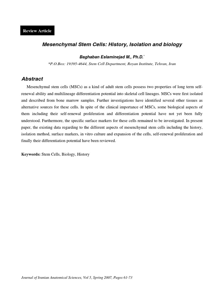 Mesenchymal Stem Cells: Overview and Biology | PDF | Science & Mathematics