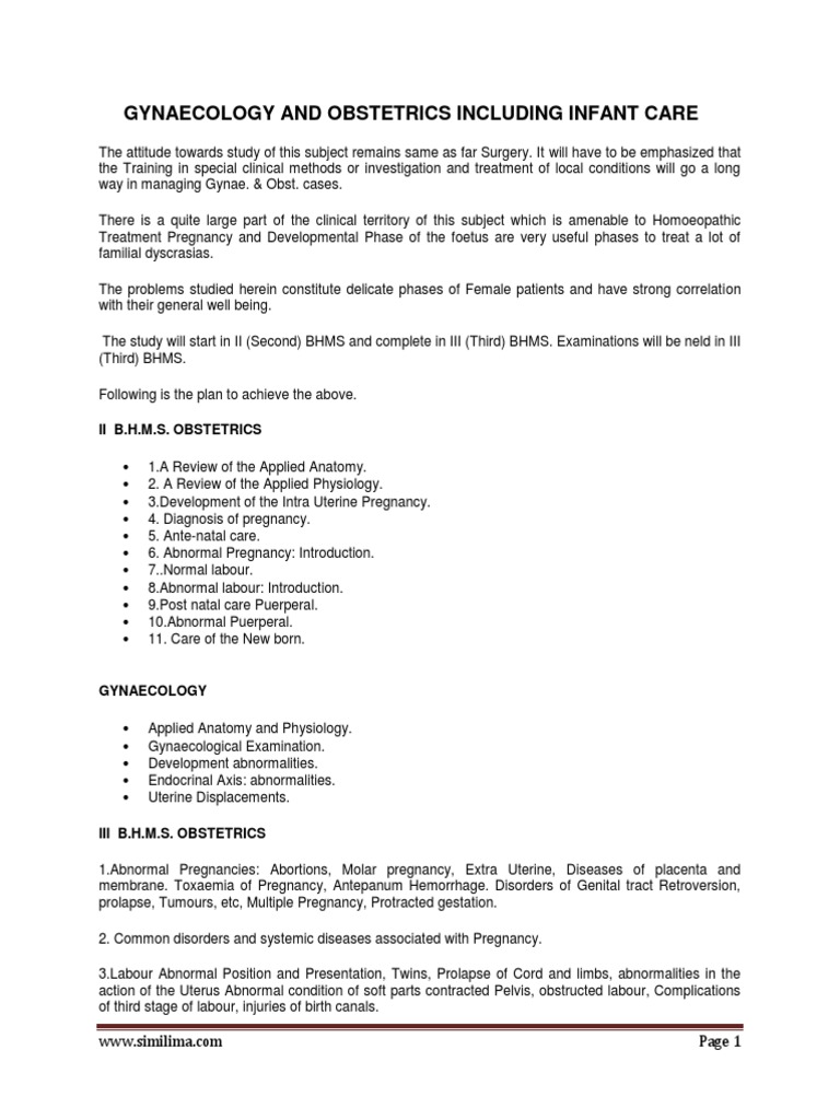CCH Gynaecology Syllabus | PDF | Gynaecology | Obstetrics