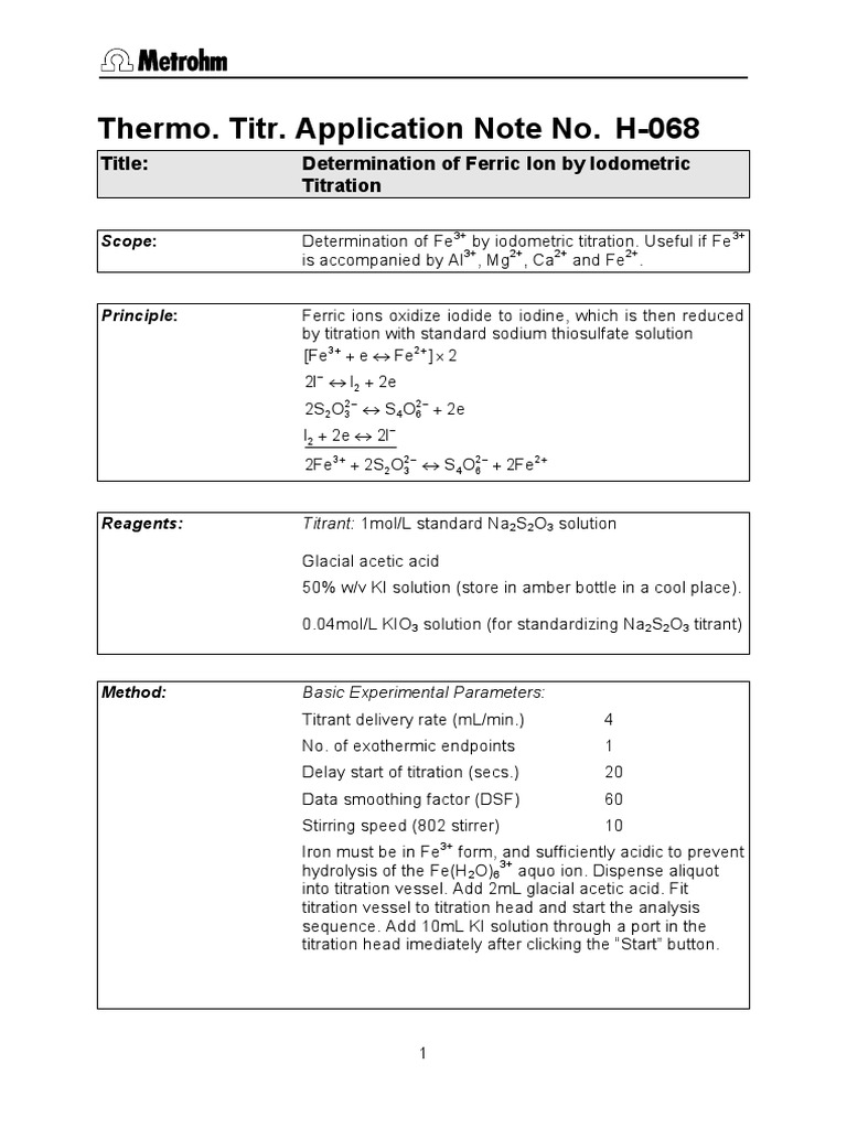 H068 Thermo. Titr. Application Note No. Title Determination of