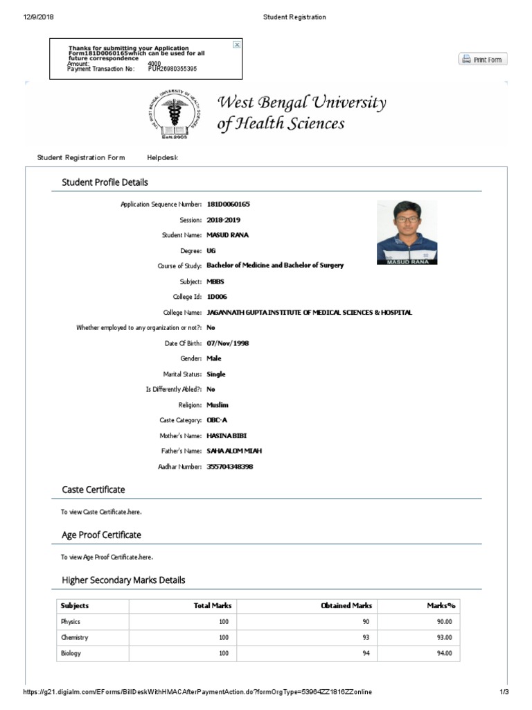 Student Registration Details for MBBS | PDF | Test (Assessment) | Academia