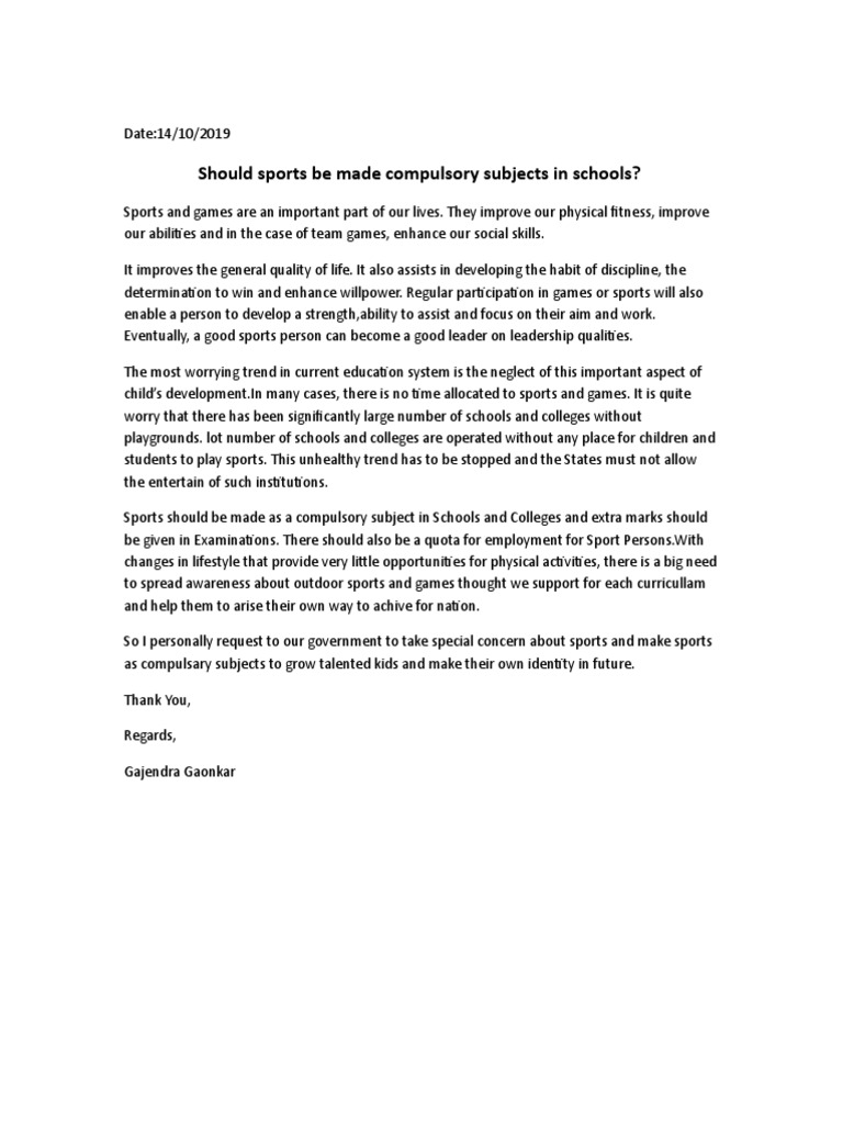 Should Sports Be Made Compulsory Subjects in Schools? PDF