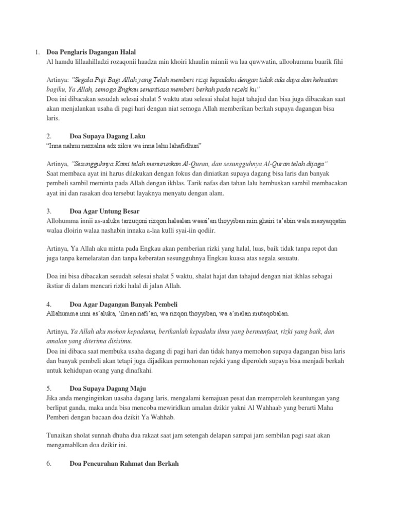 Doa Penglaris Dagangan Halal