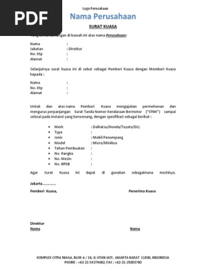 Contoh Surat Kuasa Perpanjang Stnk Mobil Perusahaan