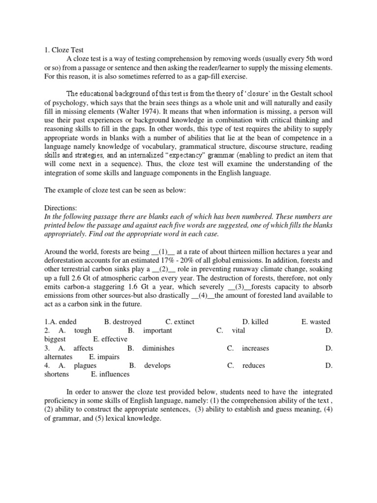 Cloze Test And Dictation Semiotics Linguistics