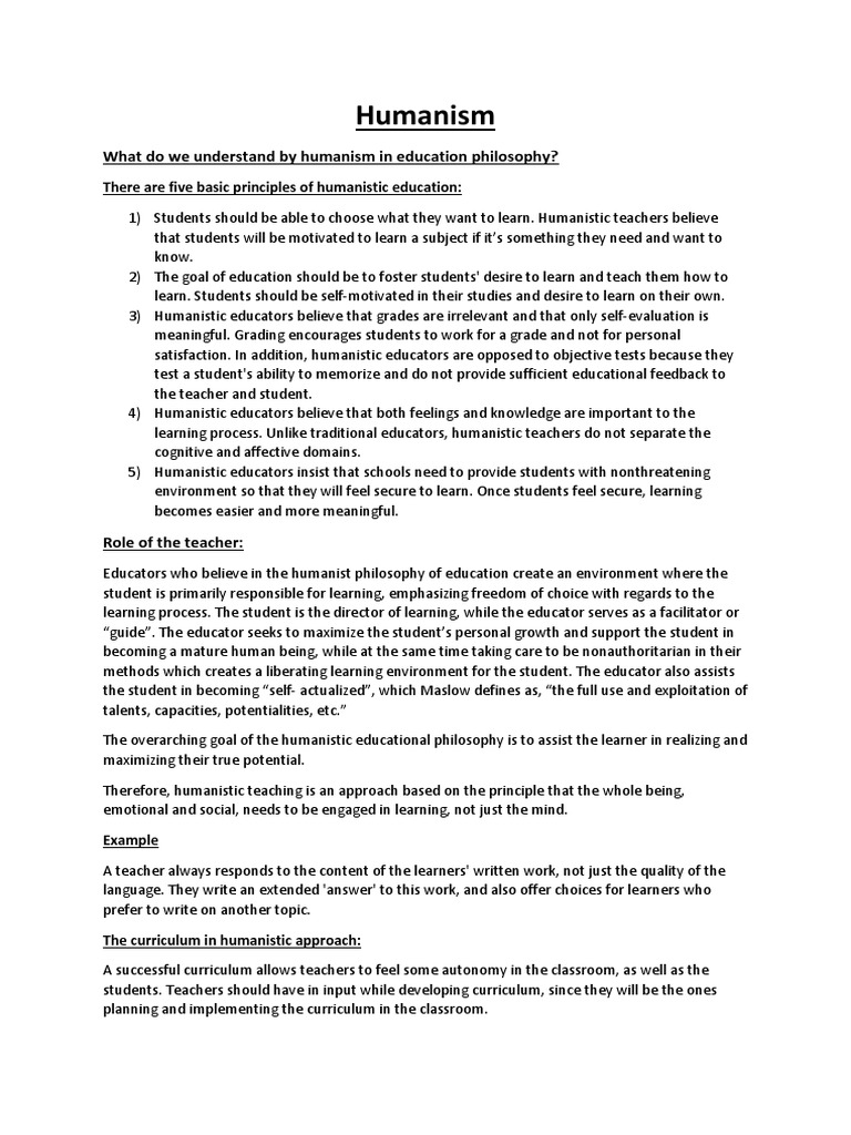 Principles of Humanistic Education | PDF | Learning | Curriculum
