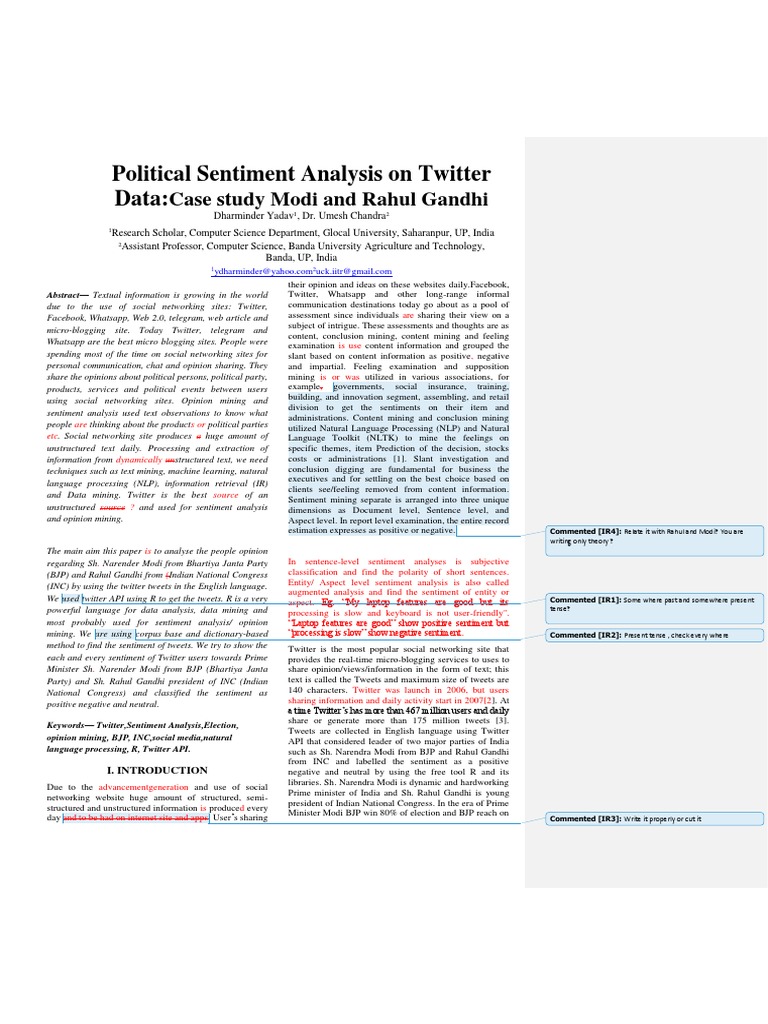 Poltical Sentiment Analysis On Twitter Data Modi and Rahul | PDF ...