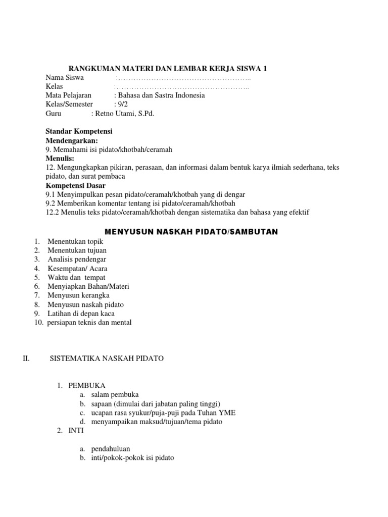 Rangkuman Materi Dan Lembar Kerja Siswa 1