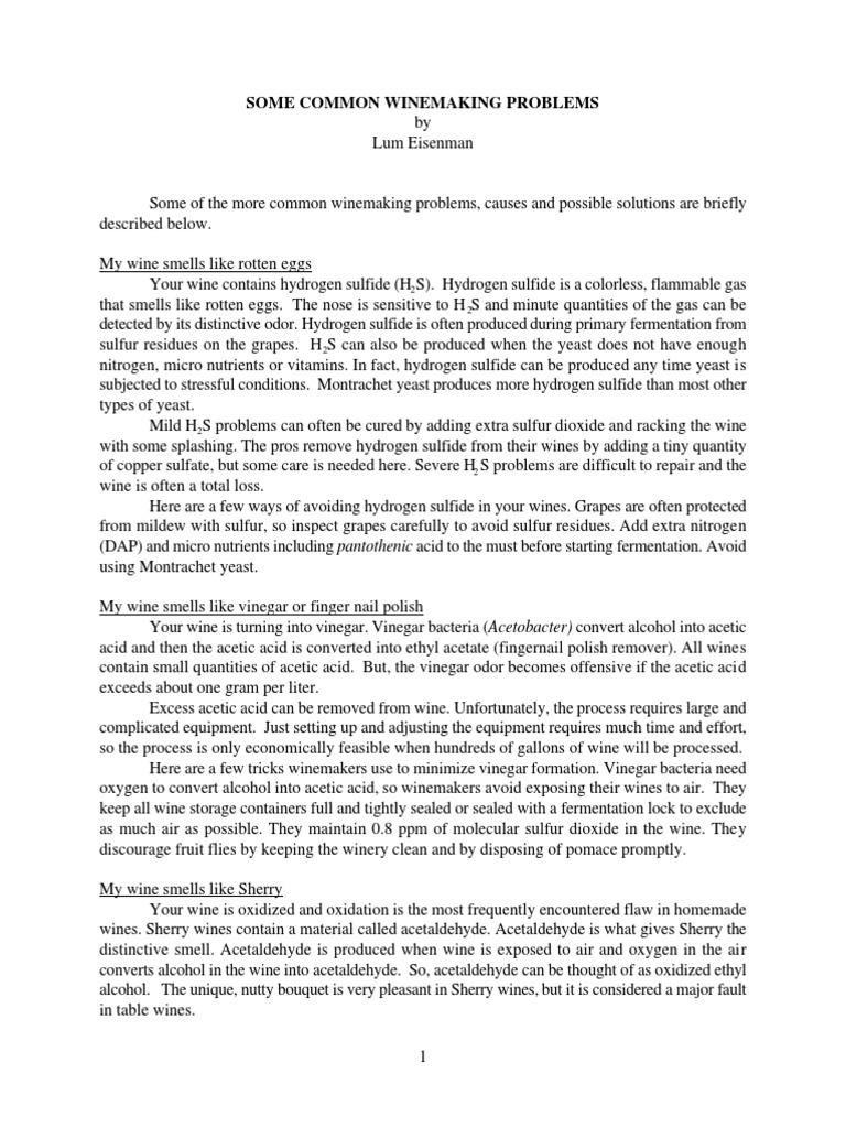 Common Wine Making Problems Download Free PDF Sulfur Dioxide