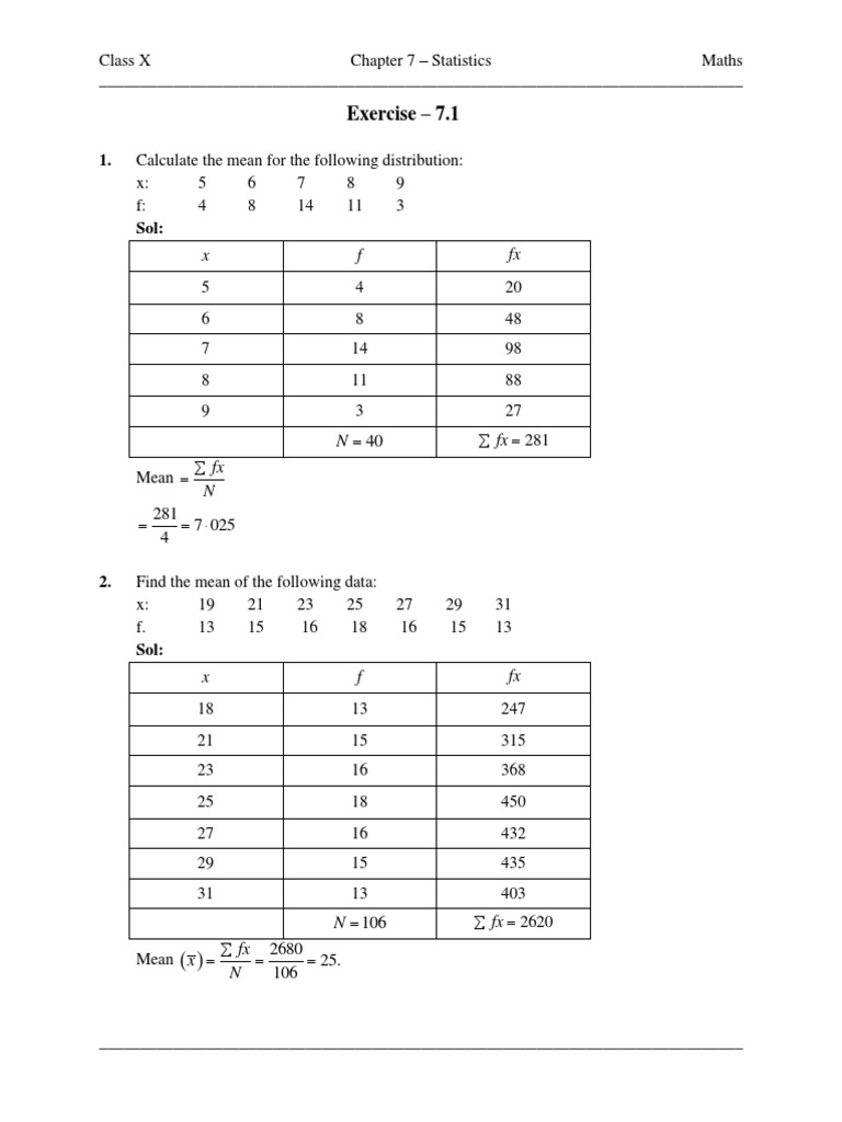 Chapter 7 Statistics Arithmetic Mean Mean