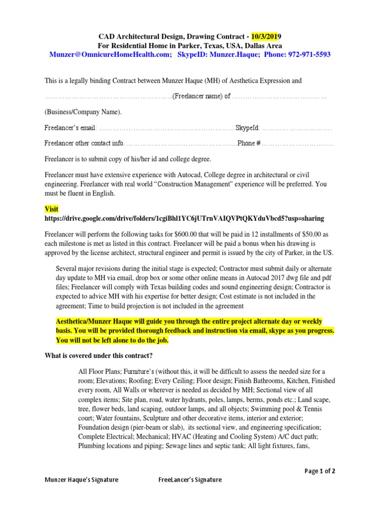 Autocad Contract 2019 PDF Auto Cad Hvac