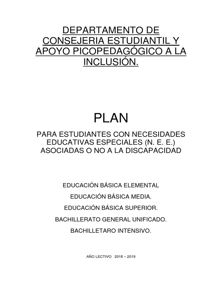 Plan de Clase para NEE en Educación Básica | PDF | Plan de estudios ...