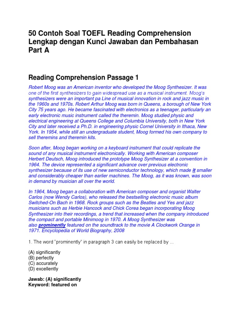 50 Contoh Soal TOEFL Reading Comprehension Lengkap Dengan