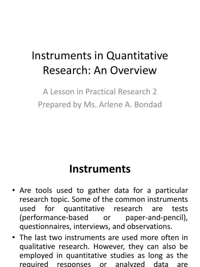 FINALS Instruments in Quantitative Research An Overview PDF