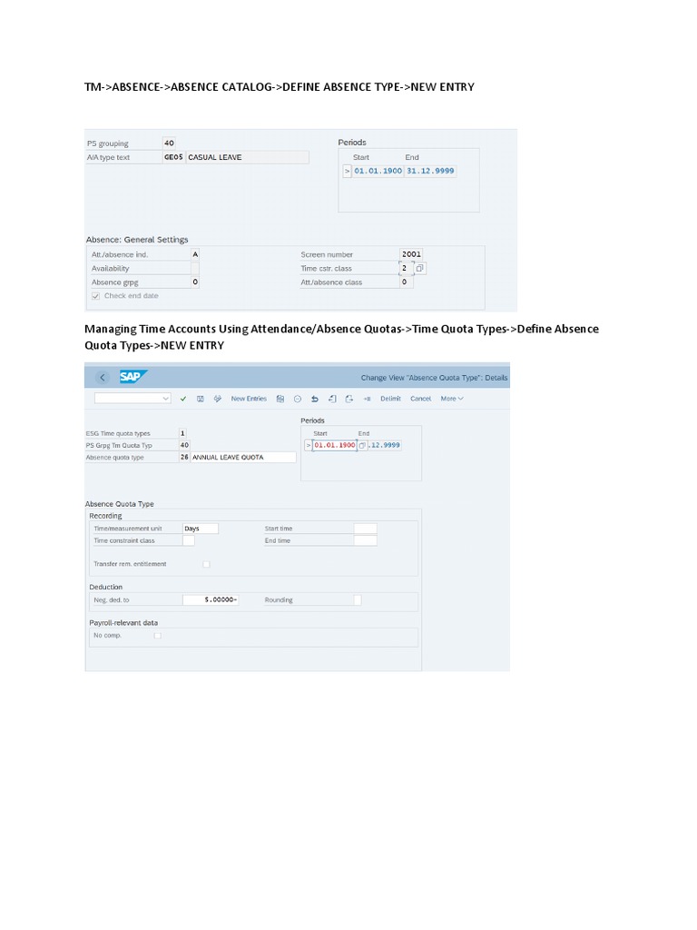 TM - Absence - Absence Catalog - Define Absence Type - New Entry | PDF