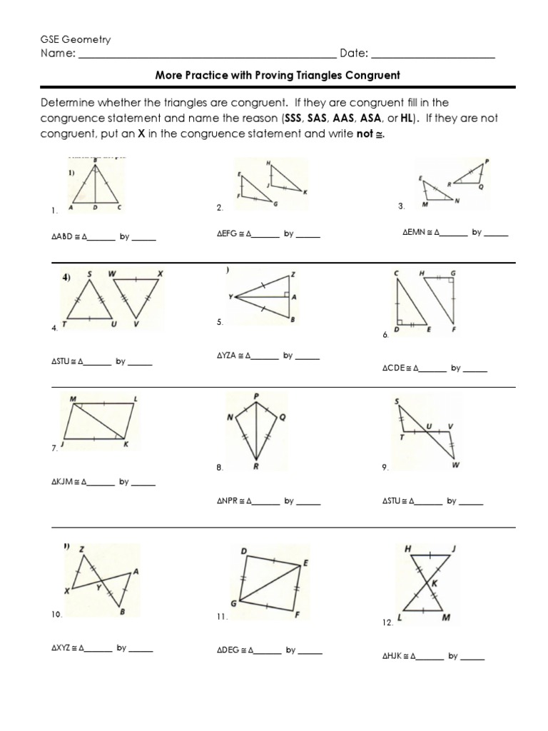 Triangle Congruence Practice PDF Euclidean Plane Geometry Space