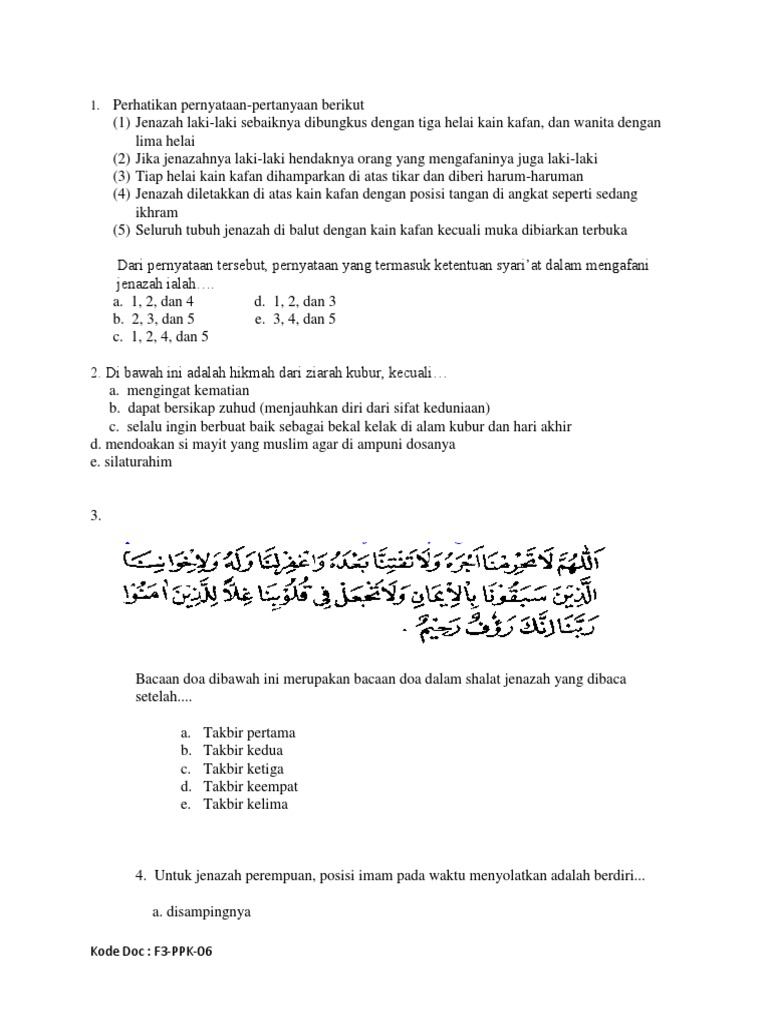 Soal Agama Kls 11 Jenazah