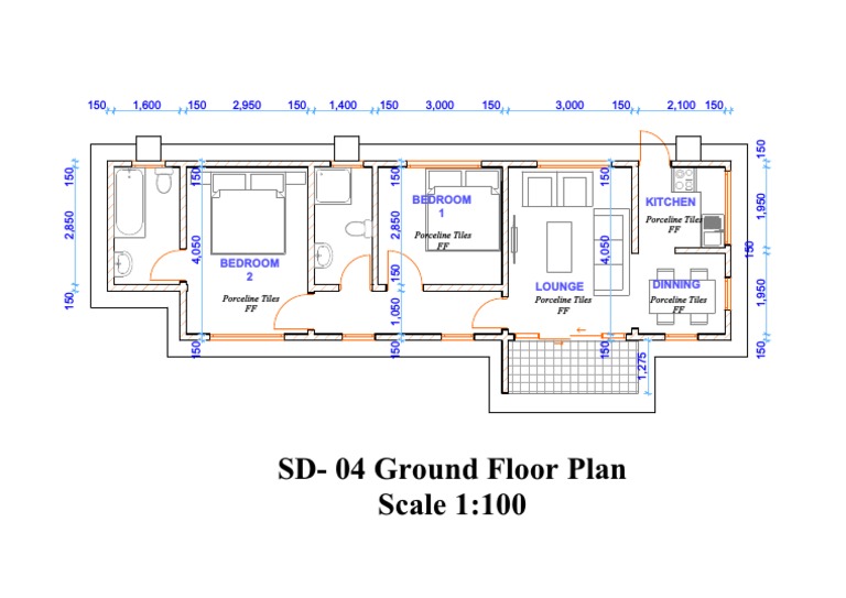 SD-04 Ground Floor Plan Scale 1:100: Bedroom 1 Kitchen | PDF | Tourist ...