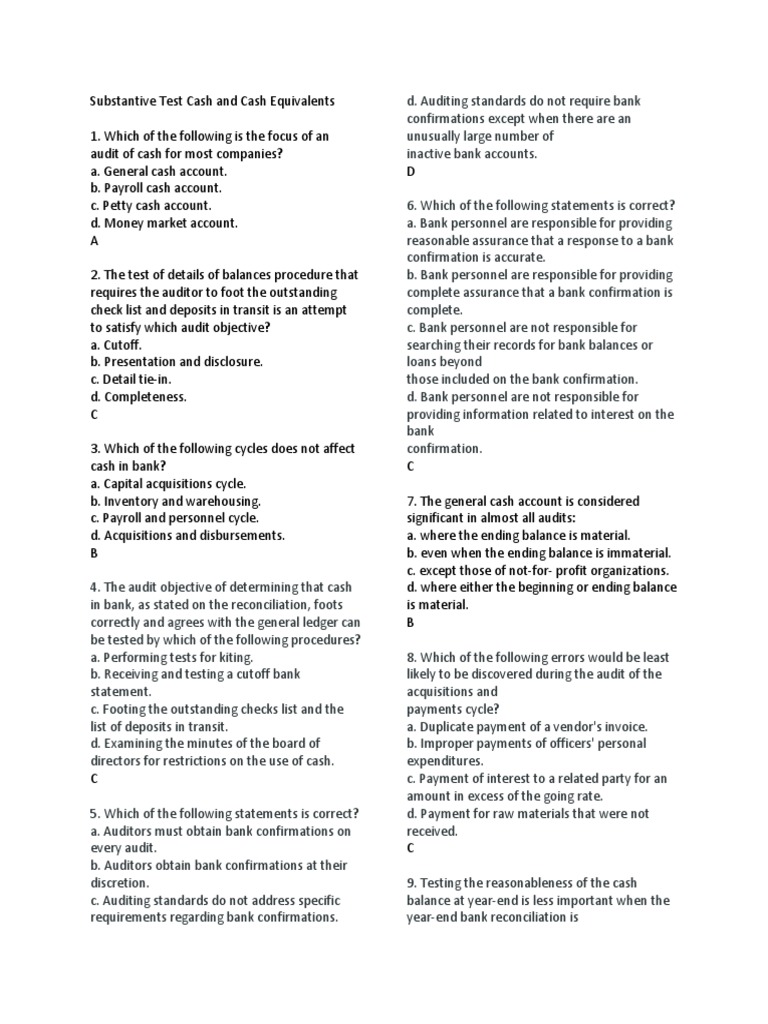 SubstantiveTestCashandCashEquivalentsquiz.docx Audit