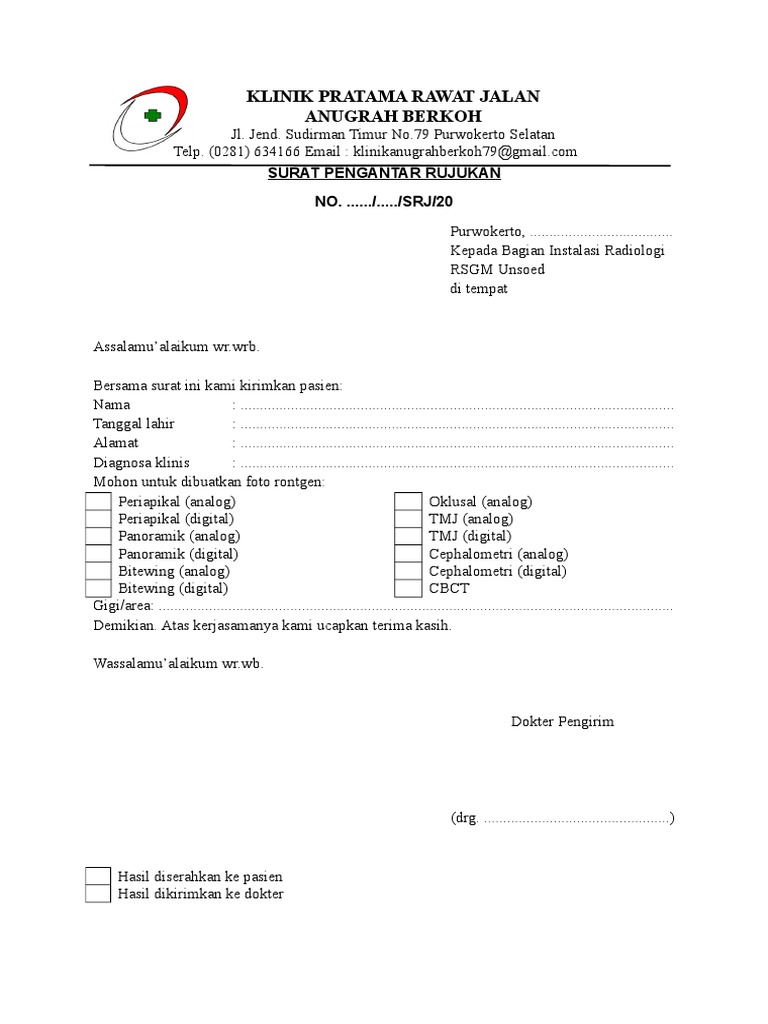 Surat Rujukan Rontgen Gigi Purwokerto | PDF | Sains & Matematika