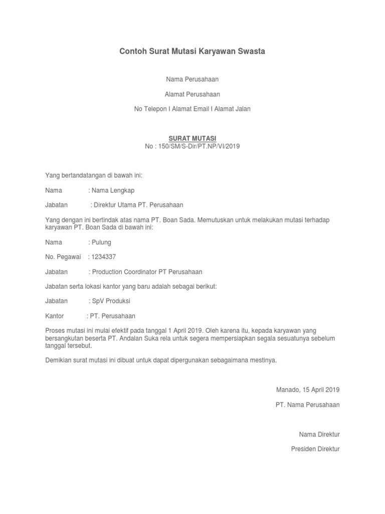 17+ Contoh Surat Mutasi Internal | Kumpulan Contoh Surat