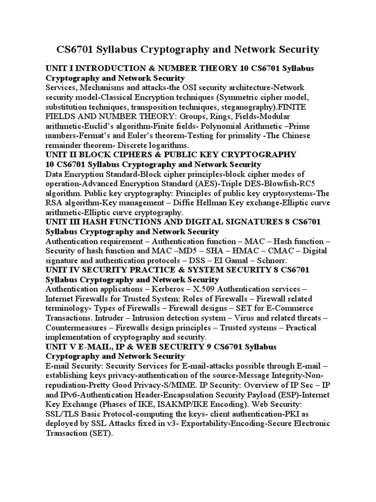 CS6701 Syllabus Cryptography and Network Security | Download Free PDF ...