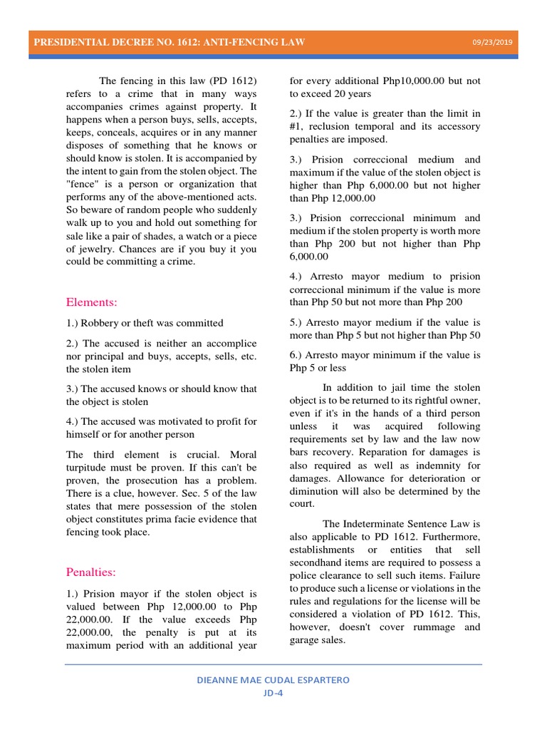Understanding Presidential Decree 1612 | PDF | Theft | Morality