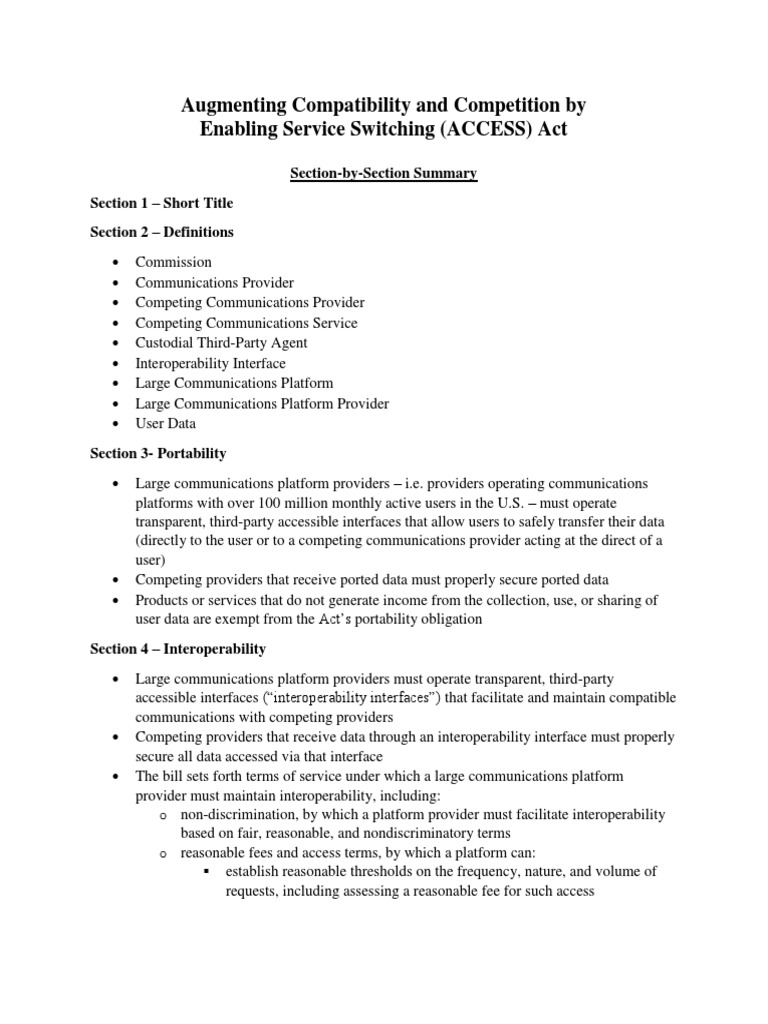 ACCESS Act Section by Section FINAL. PDF Federal Trade Commission