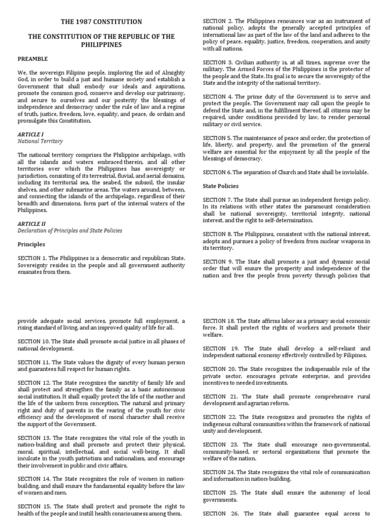 1987 Philippine Constitution For Bookbinding | PDF | President Of The ...