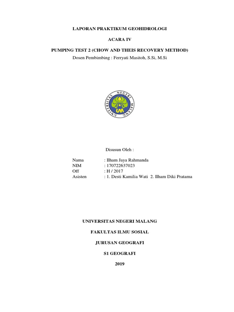 Laporan Praktikum Pumping Test 2 | PDF