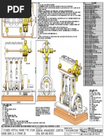 2 Cylinder Vertical Marine Type Steam Engine (Bore 24 X Stroke 28) General Arrangement, Isometric View, Bom and Notes