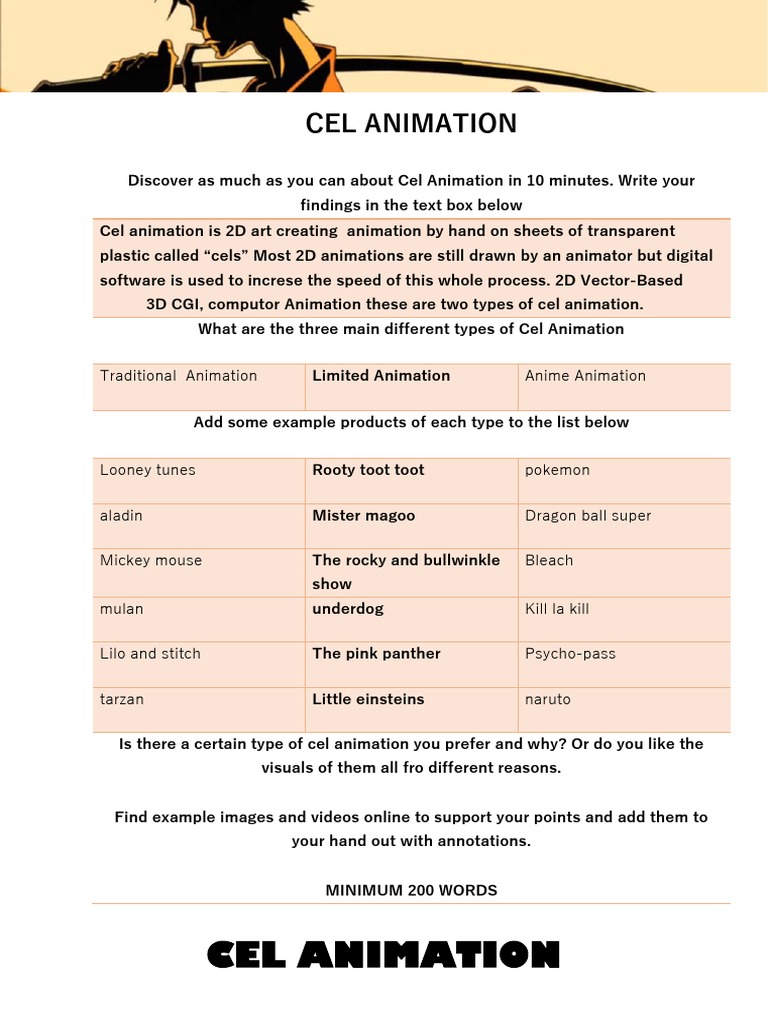Cel Animation Handout | PDF | Anime | Animation