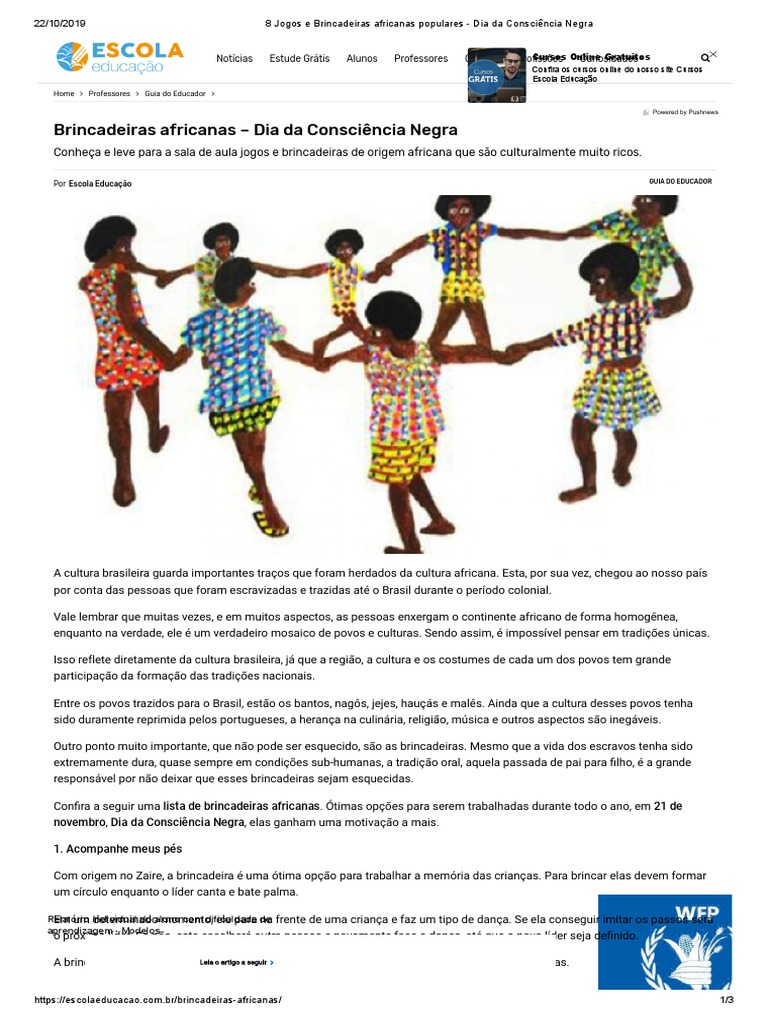 8 Jogos e Brincadeiras Africanas Populares - Dia Da Consciência Negra, PDF, África