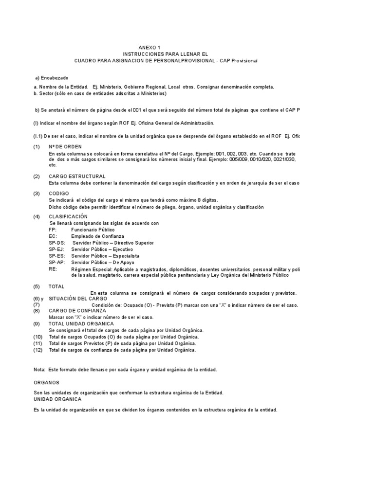 Anexos Formatos Cap Provisional PDF Servicio Civil Gobierno