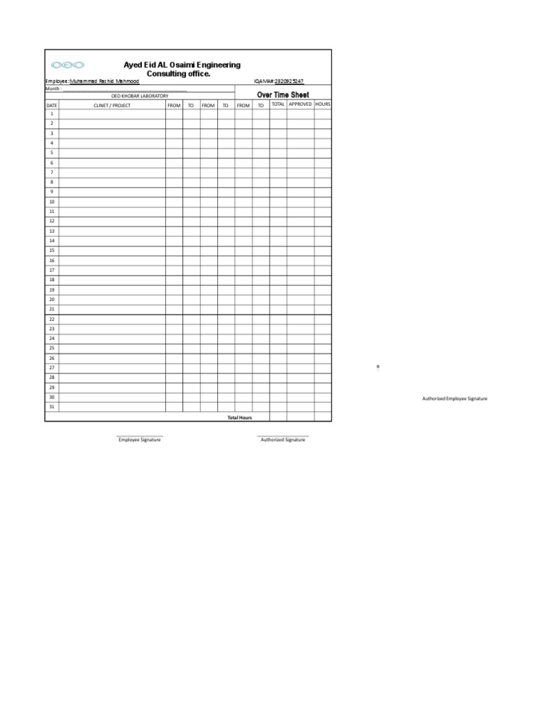 OEO Khobar Labor Over Time Sheet | PDF | Finance & Money Management ...