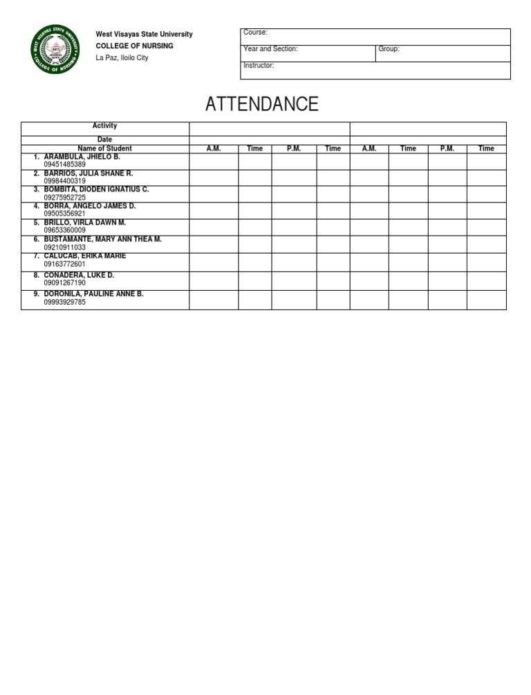 Attendance Sheet: Course: Year and Section: Group: Instructor: La Paz ...