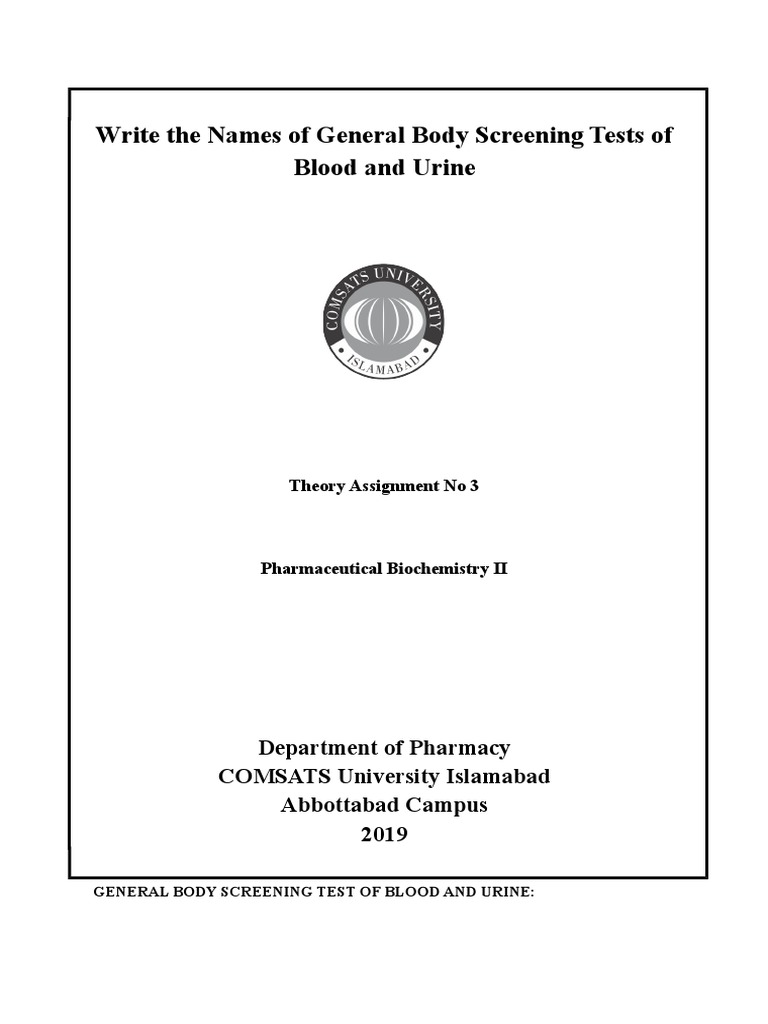 Blood and Urine Test Names List | PDF