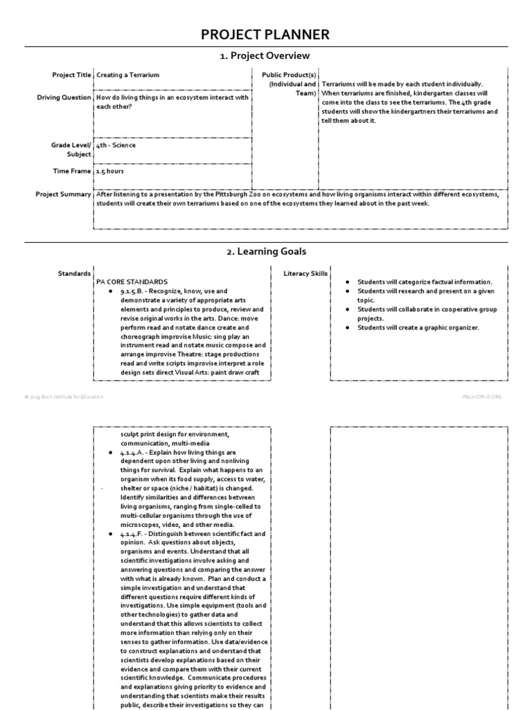 Pblworks Project Planner V2019 Notes 1 Pdf Educational Assessment