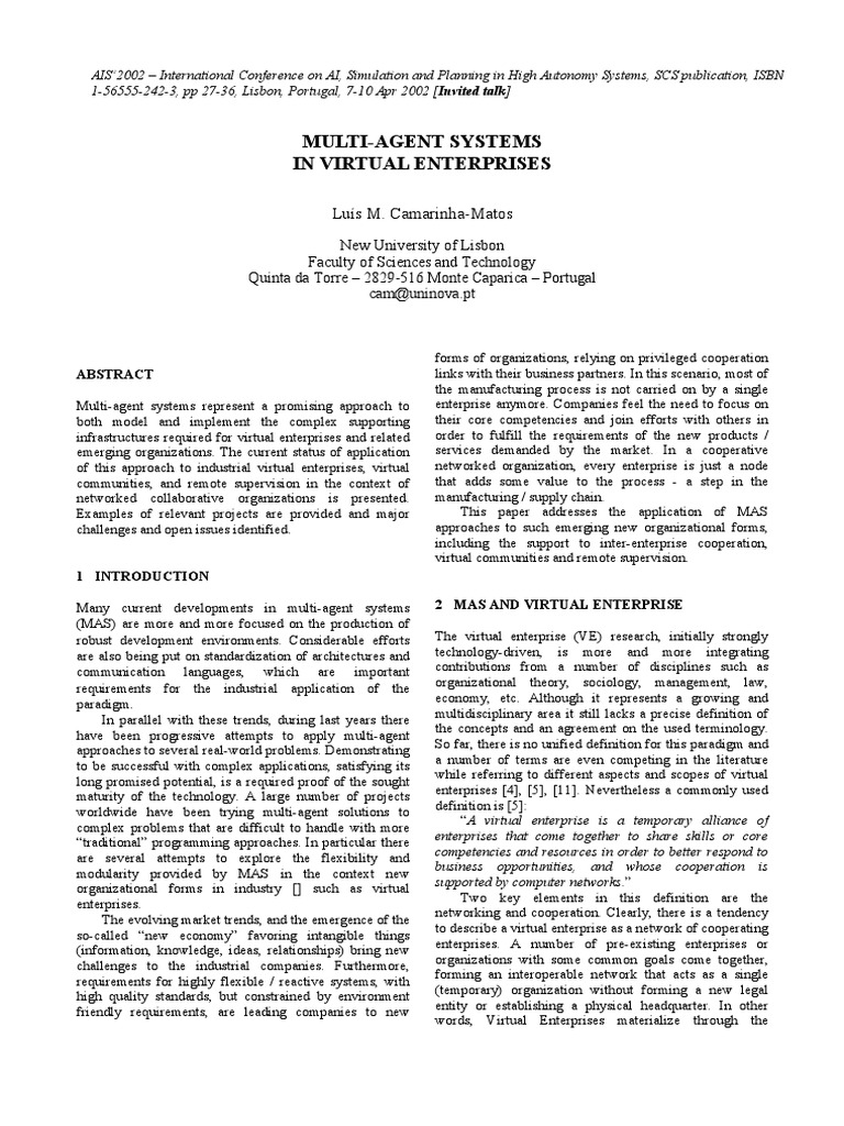 Multi-Agent Systems in Virtual Enterprises | PDF | Business Process ...