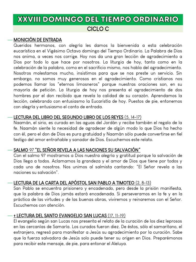 XXVIII Domingo Del Tiempo Ordinario - Ciclo C PDF | PDF | eucaristía ...