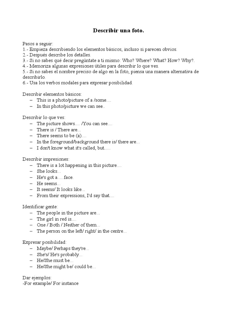 Descripción de Fotos en Inglés | PDF