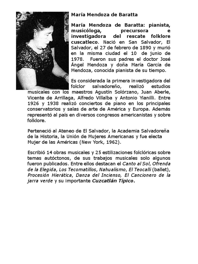 Biogarfia de María Mendoza de Baratta, Letra de La Cancion Las ...