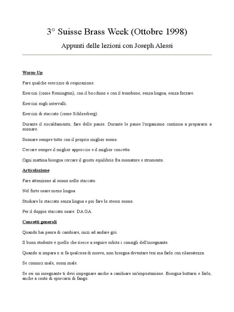 Appunti Lezione Con Joseph Alessi | PDF