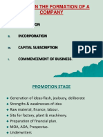 Stages in The Formation of A Company: Promotion Incorporation Capital Subscription Commencement of Business