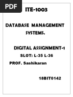 Database Management Systems. Digital Assignment-1: SLOT: L-35 L-36 PROF. Sashikaran